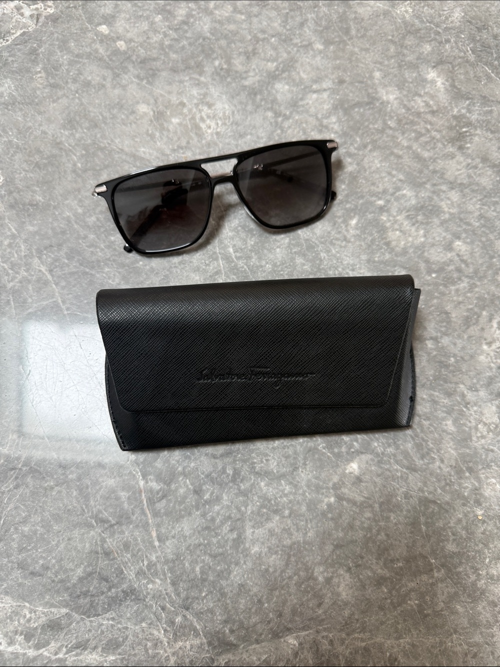 Salvatore Ferragamo Black Textured Leather Sunglasses Case